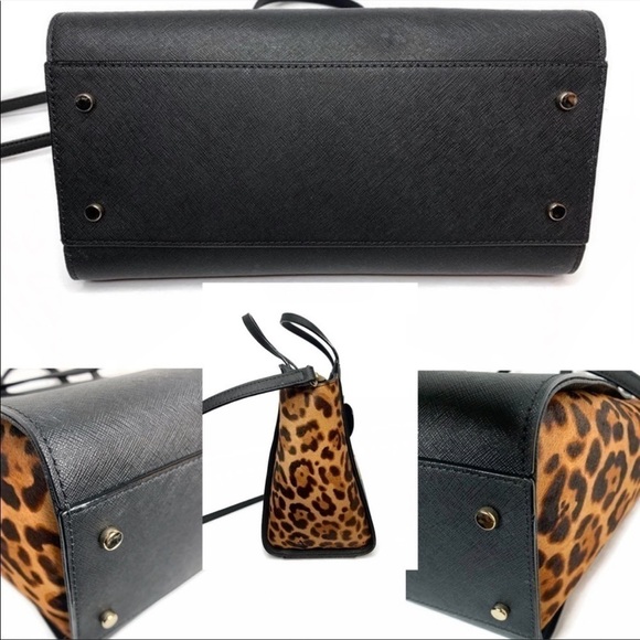 Kate Spade Hayden Leopard Cat Cheetah Bag Black with Ears - Picture 3 of 5
